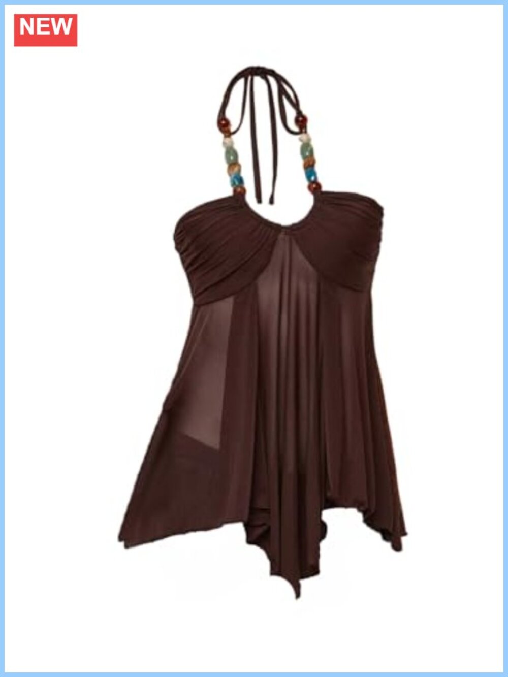 Boho Beaded Halter Tank Top Sleeveless Mesh Cami Sheer Tie Back